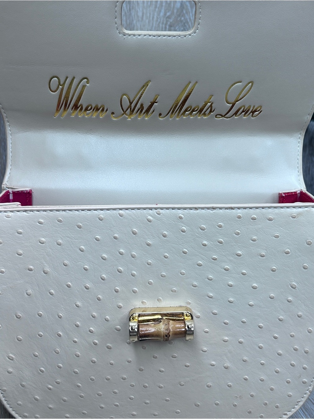 Sharif Legacy Cream Ostrich Lambskin Leather Bamboo Handle Satchel w/Dustbag NWT - Picture 10 of 16